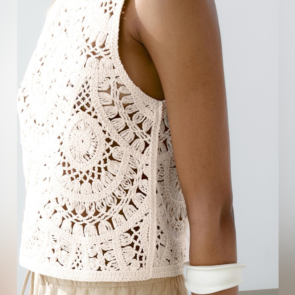 Massimo Dutti Cream Crochet Sleeveless Top NWT - Picture 8 of 10